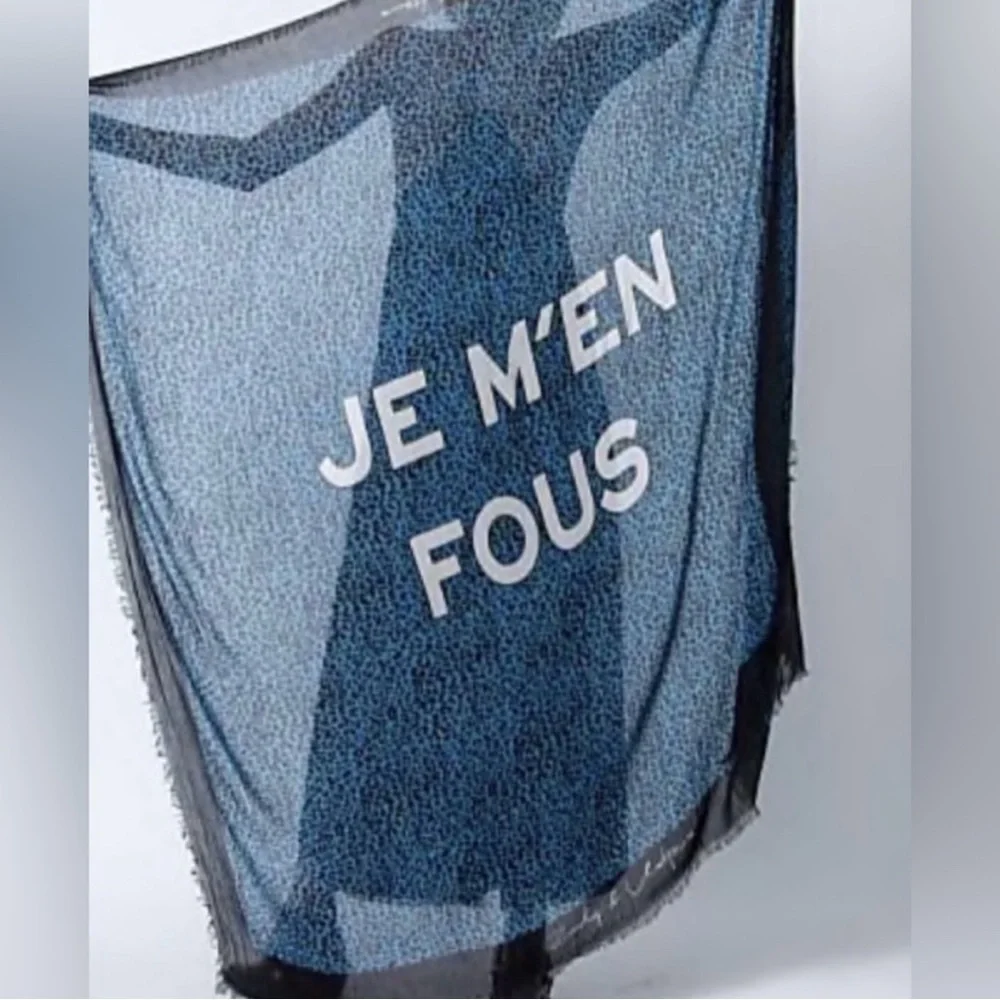 Zadig & Voltaire Delta Je M'en Fous Leopard Print Black & Blue Scarf Wrap XL